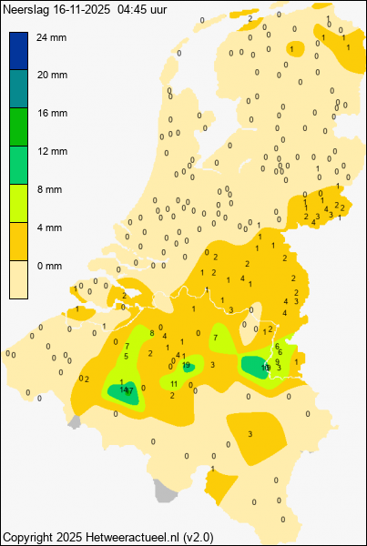 Actuele neerslag kaart