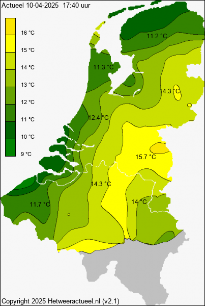 Actuele temperatuur kaart