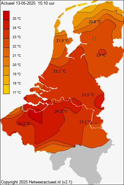 Actuele temperatuur kaart