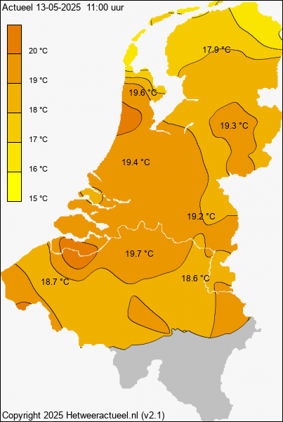 Actuele temperatuur kaart