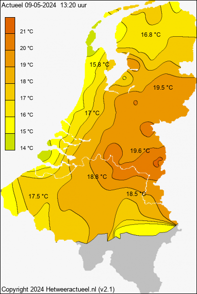Actuele temperatuur kaart