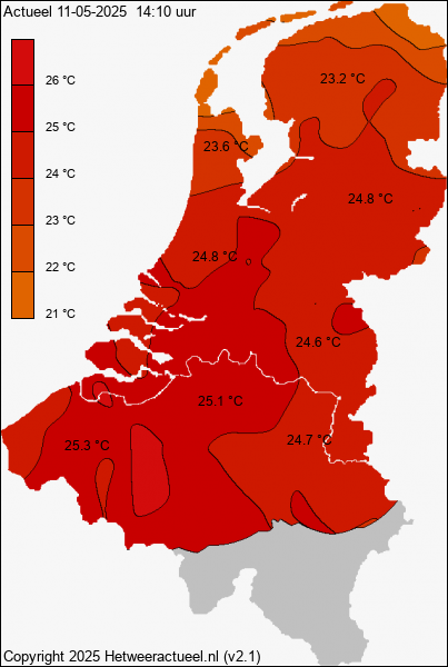 Actuele temperatuur kaart