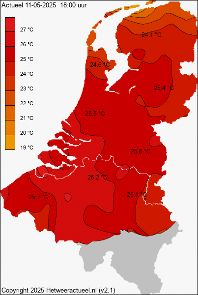 Actuele temperatuur kaart