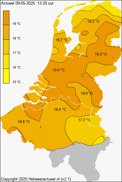 Actuele temperatuur kaart