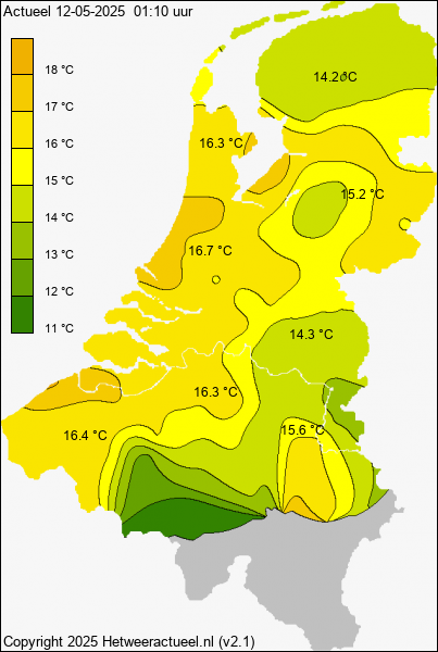 Actuele temperatuur kaart