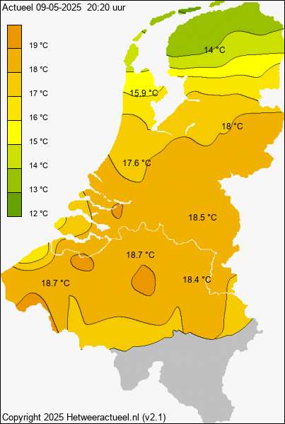 Actuele temperatuur kaart