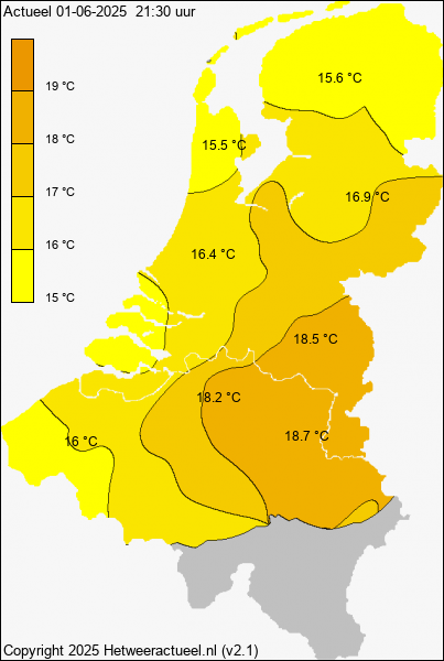 Actuele temperatuur kaart