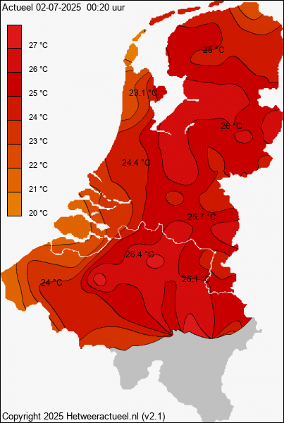 Actuele temperatuur kaart