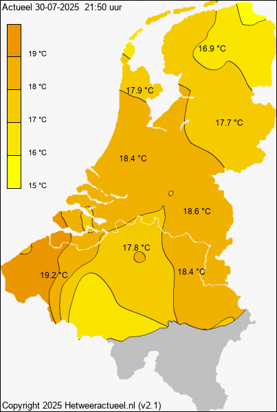 Actuele temperatuur kaart