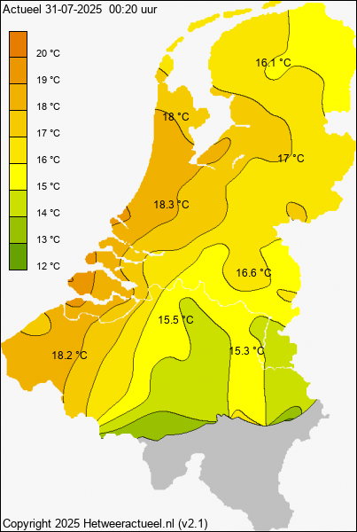 Actuele temperatuur kaart
