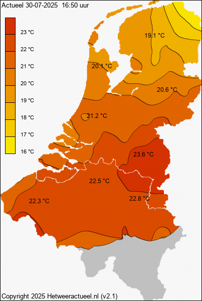 Actuele temperatuur kaart