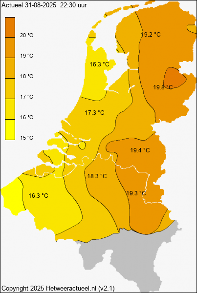 Actuele temperatuur kaart