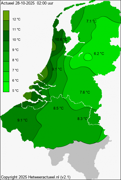 Actuele temperatuur kaart