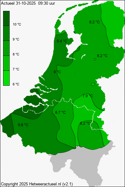 Actuele temperatuur kaart