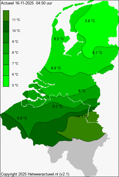 Actuele temperatuur kaart