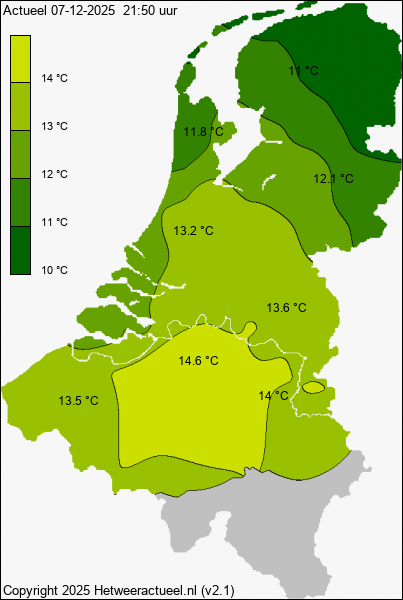 Actuele temperatuur kaart