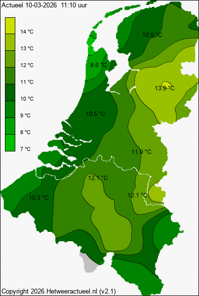 Actuele temperatuur kaart