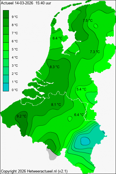 Actuele temperatuur kaart