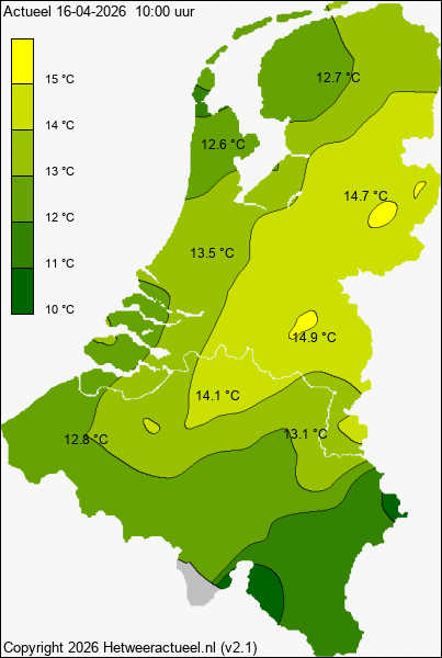 Actuele temperatuur kaart