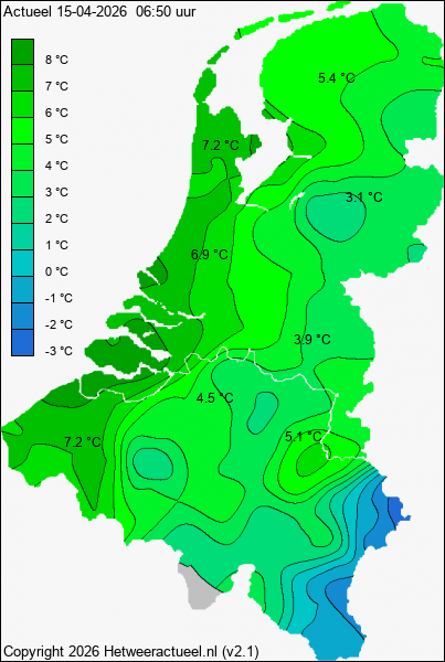 Actuele temperatuur kaart