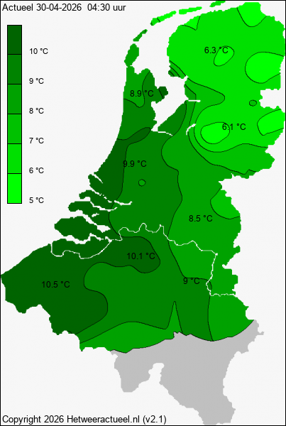 Actuele temperatuur kaart