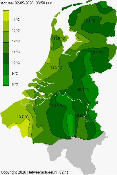 Actuele temperatuur kaart
