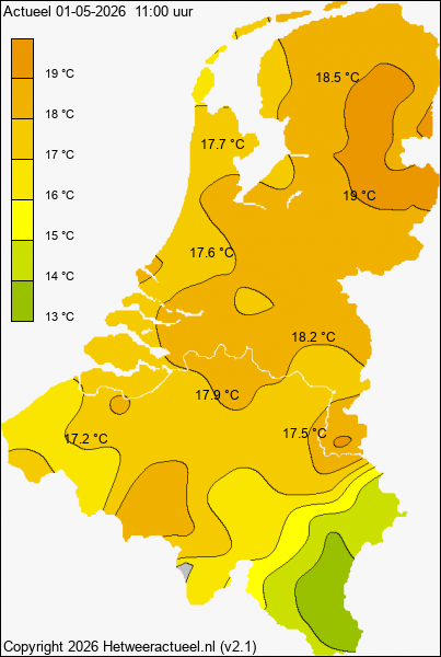 Actuele temperatuur kaart
