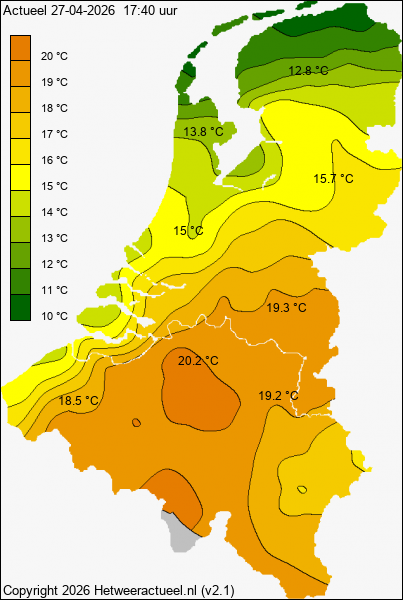 Actuele temperatuur kaart