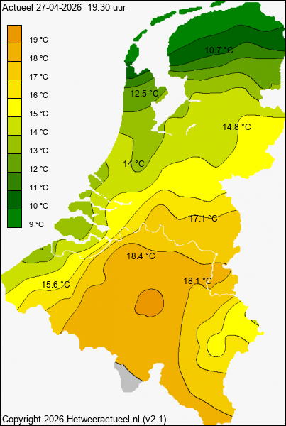 Actuele temperatuur kaart