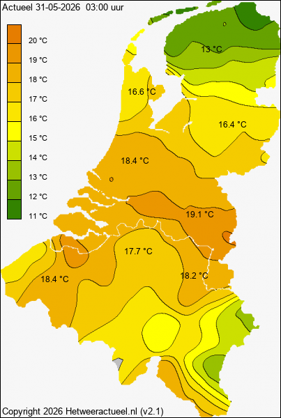 Actuele temperatuur kaart