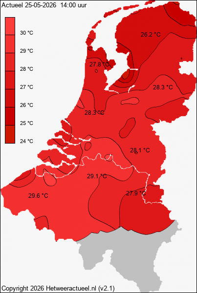 Actuele temperatuur kaart