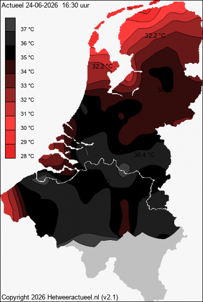 Actuele temperatuur kaart