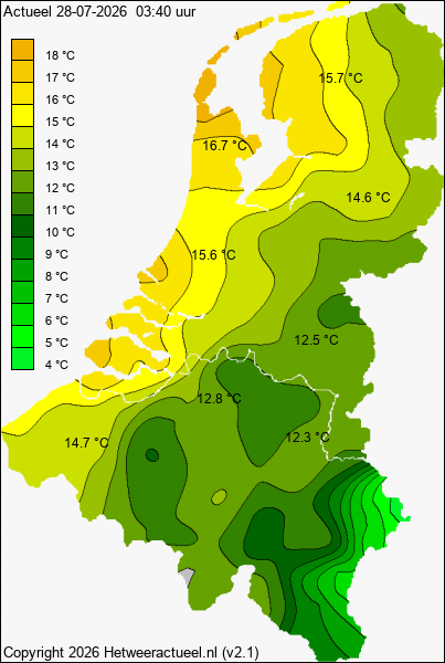 Actuele temperatuur kaart