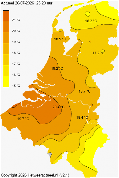 Actuele temperatuur kaart