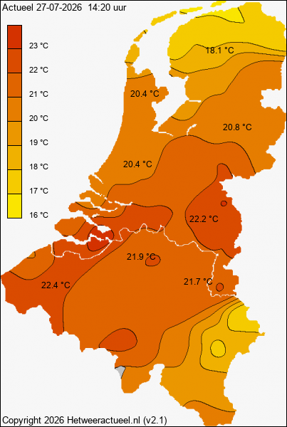 Actuele temperatuur kaart