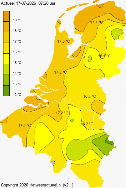 Actuele temperatuur kaart