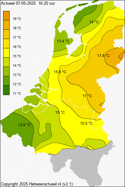 Actuele temperatuur kaart