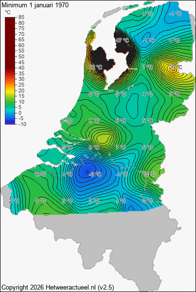 Minimum temperatuur 1 januari 1970