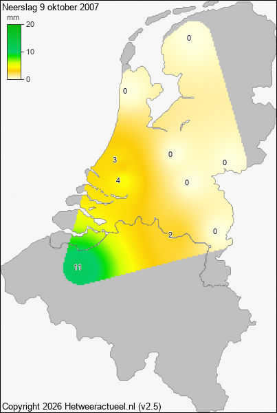 Neerslag 9 oktober 2007