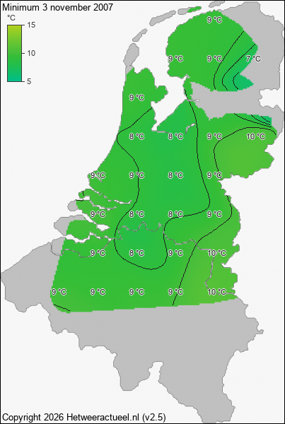 Minimum temperatuur 3 november 2007