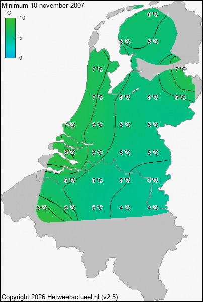 Minimum temperatuur 10 november 2007