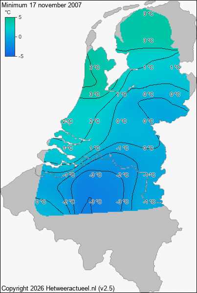 Minimum temperatuur 17 november 2007