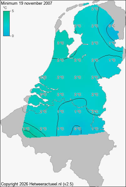 Minimum temperatuur 19 november 2007
