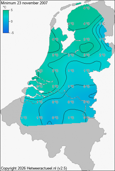 Minimum temperatuur 23 november 2007