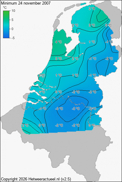 Minimum temperatuur 24 november 2007