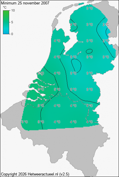 Minimum temperatuur 25 november 2007