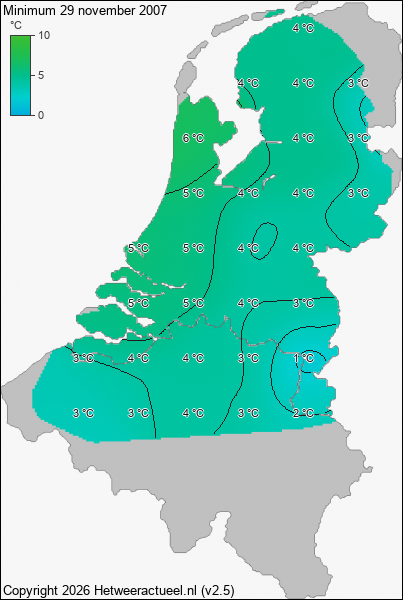 Minimum temperatuur 29 november 2007