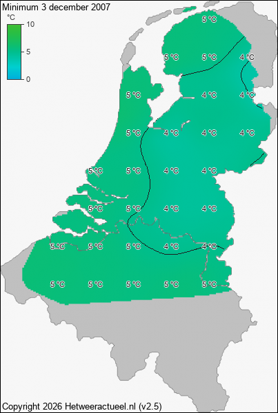 Minimum temperatuur 3 december 2007