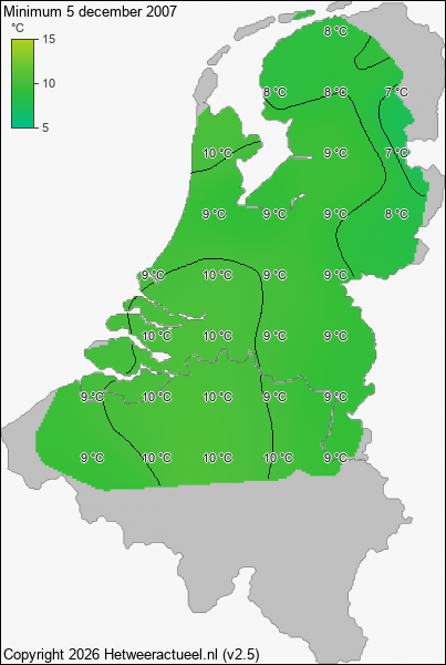 Minimum temperatuur 5 december 2007