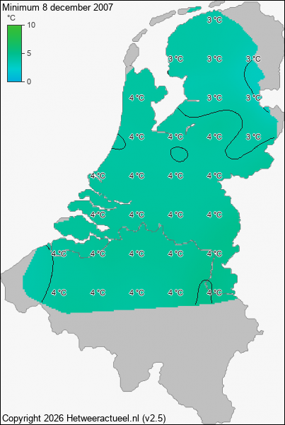 Minimum temperatuur 8 december 2007